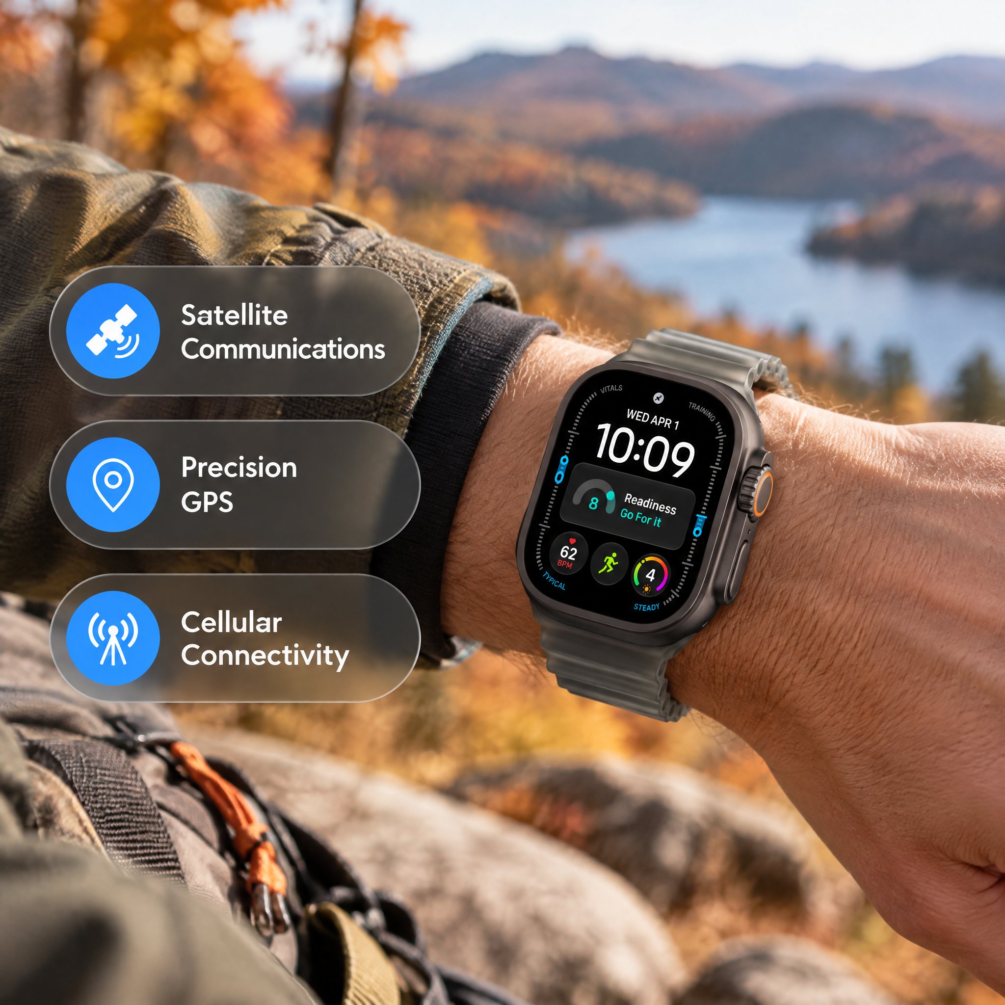 Apple Watch Ultra 4 GPS + Cellular, 49mm Black Titanium Case with Translucent Gray Ocean Band