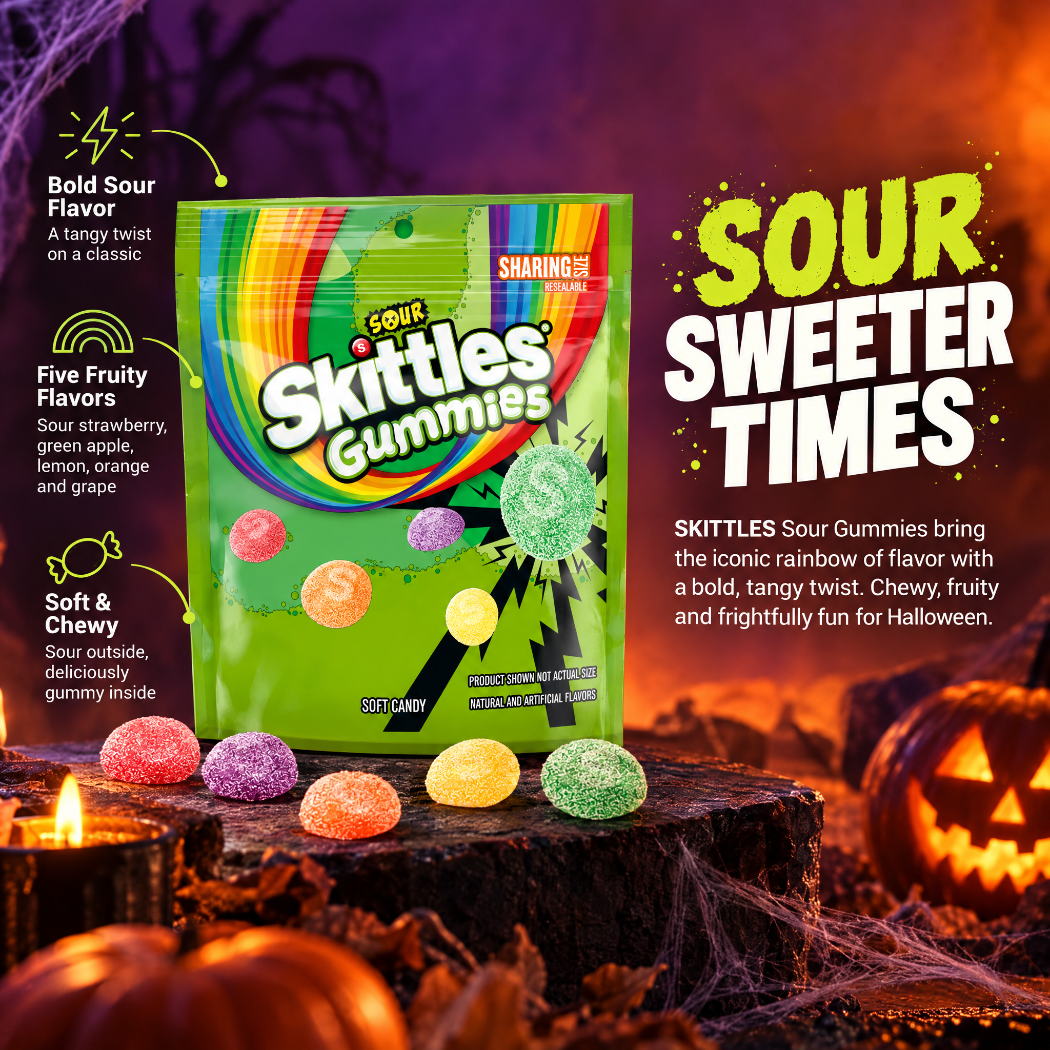 SKITTLES Sour Gummies Stand Up Pouch, 12oz