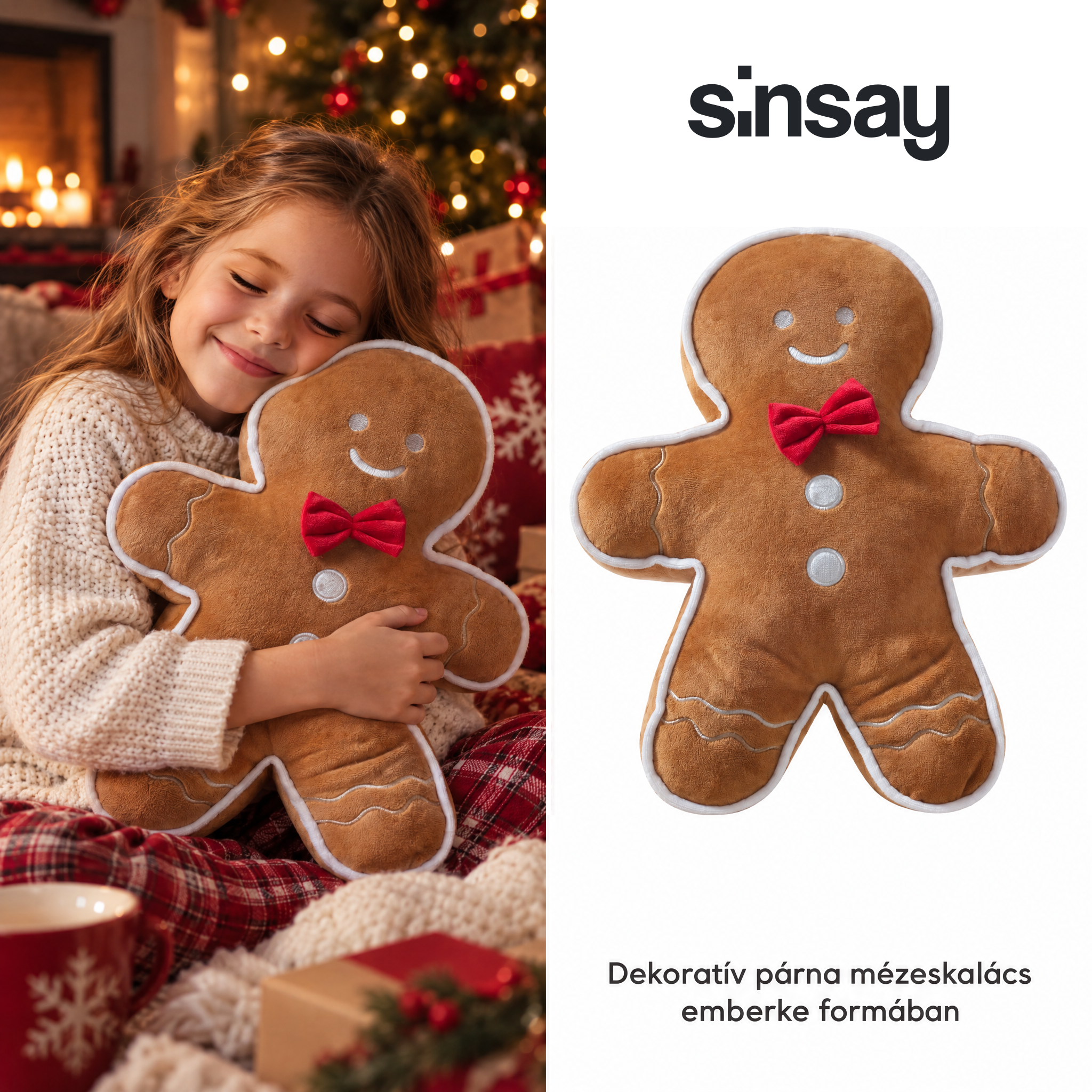 Dekoratív párna mézeskalács emberke formában