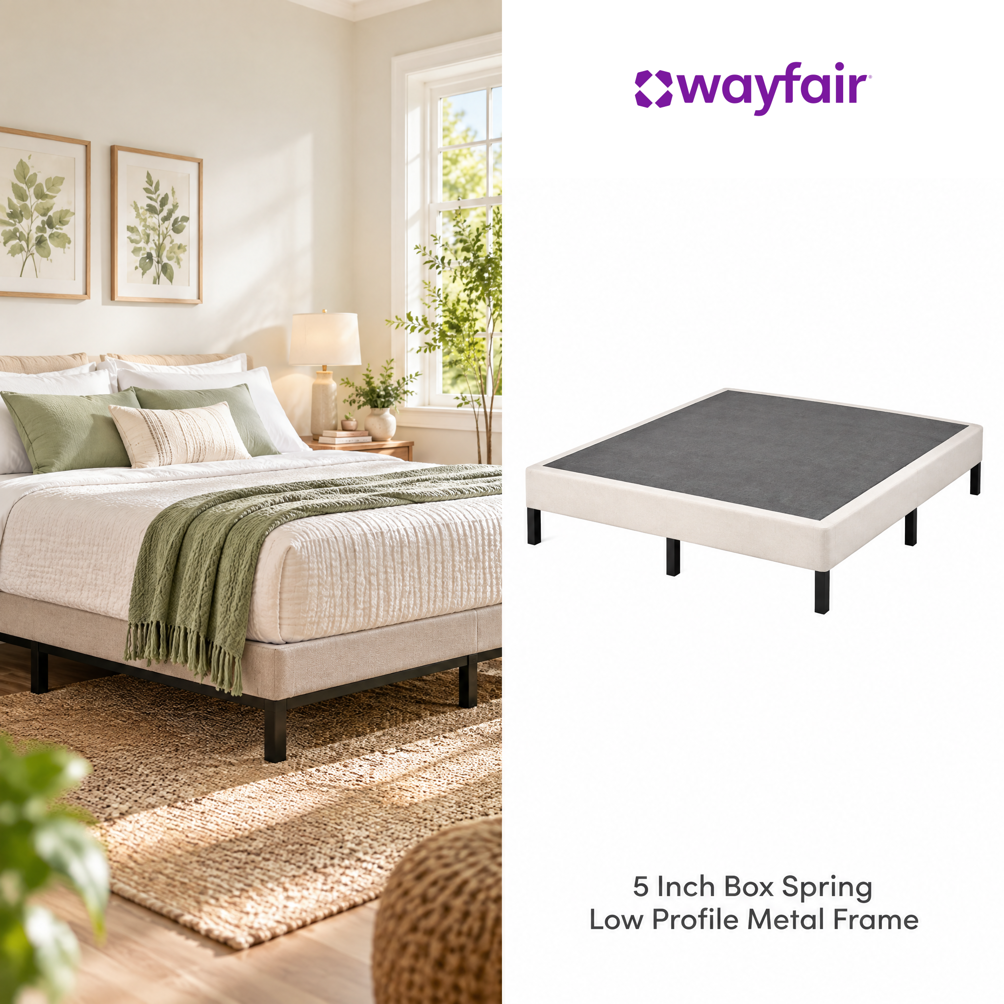 5 Inch Box Spring Low Profile Metal Frame Heavy Duty Easy Assembly