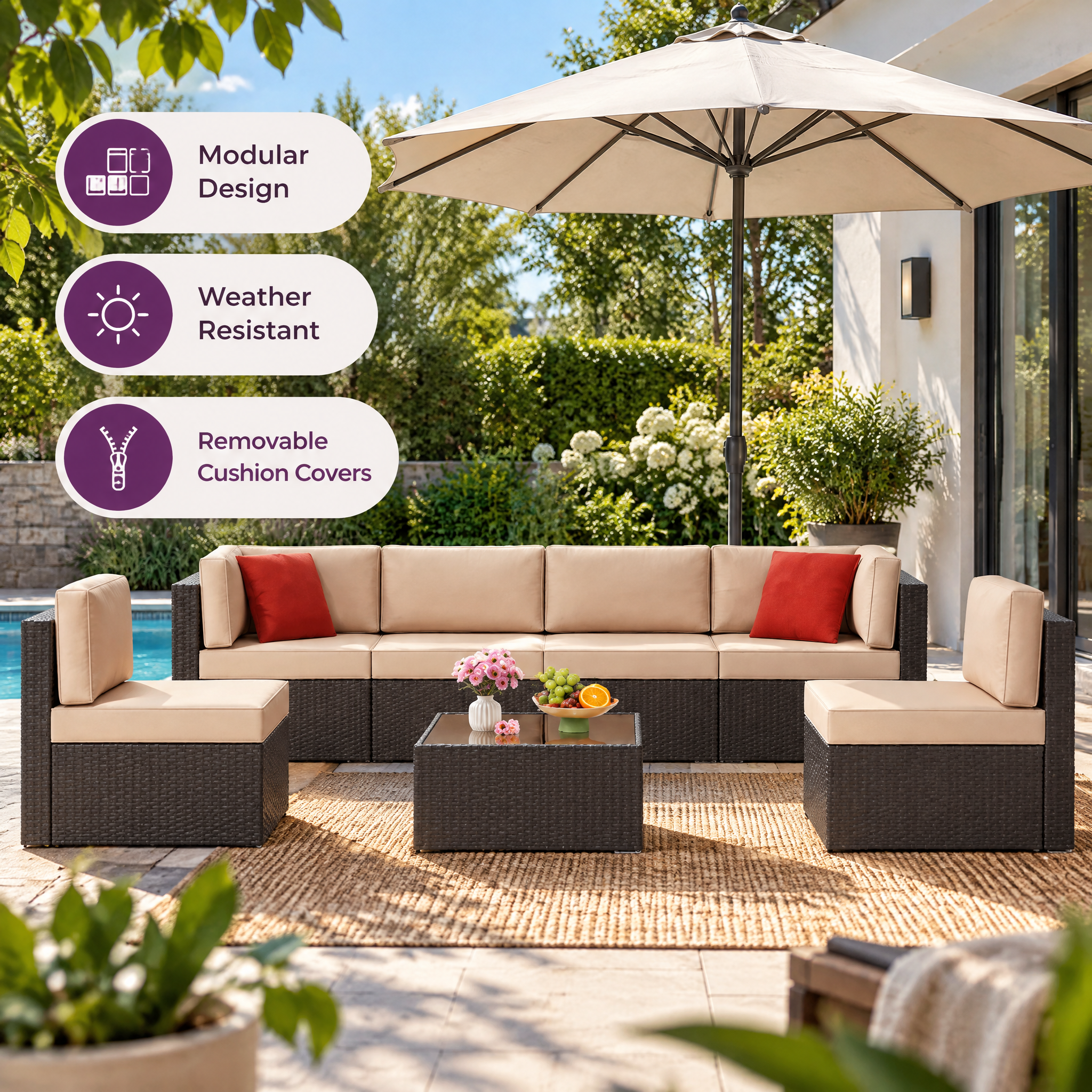 Arleht 7-Piece Wicker / Rattan Outdoor Sectional Seating Group with Cushions