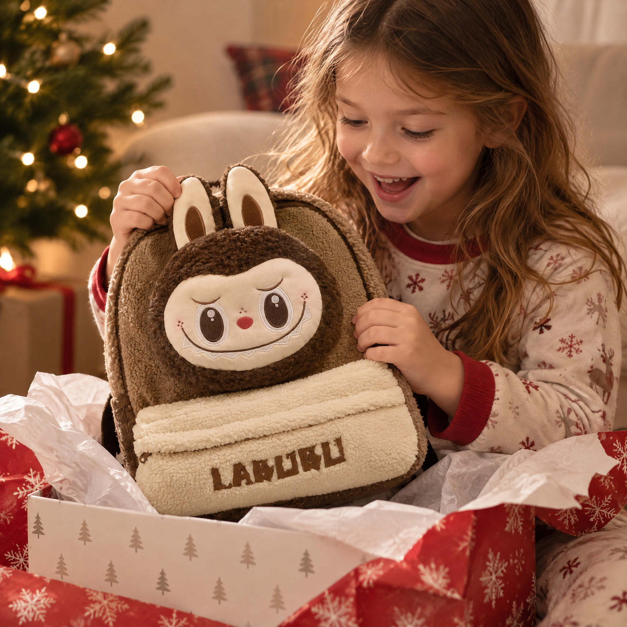 LABUBU Classic Bag Series – Berber Fleece (Brown) Backpack