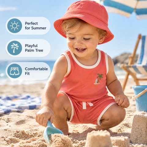 Baby Boy 3-Piece Palm Tree Top & Short Set - Coral