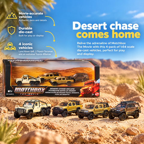 Matchbox Desert Chase Escape 4-Pack Of 1:64 Scale Die-Cast Vehicles From The Movie, Collectible Set
