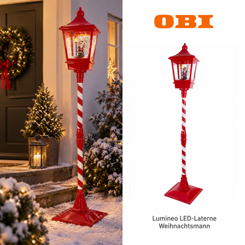 Lumineo LED-Laterne Weihnachtsmann mit Schneefall-Funktion Höhe 185 cm Rot-Weiß