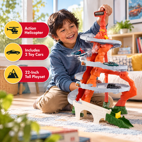 Matchbox The Movie Mountain Helicopter Escape Playset With 2 Toy Cars & 1 Helicopter
